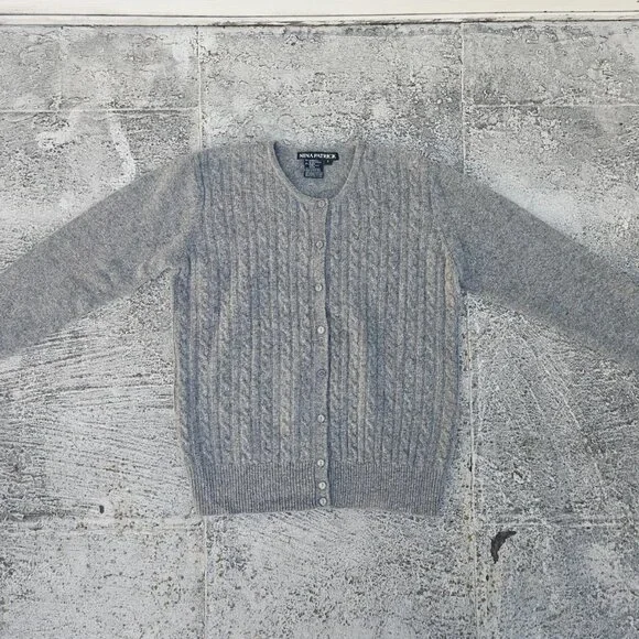 Nina Patrick Women Cardigan Sweater Button Front Gray Lamp Wool Size S - Picture 6 of 9